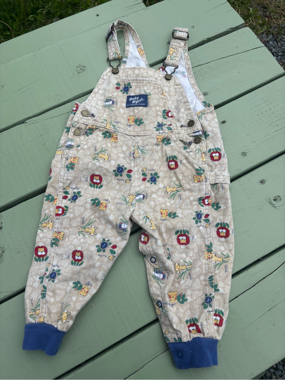 Vintage 90s OshKosh B’Gosh Safari Overalls Size 18m Lion Tiger Turtle RARE
